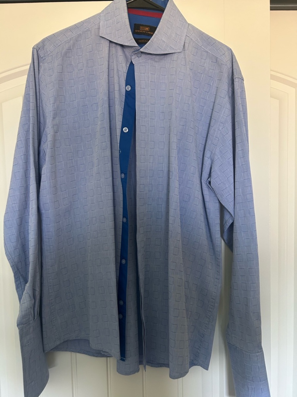 Silver & Gold Textured Light Blue Dress Shirt - Modern Spread Collar